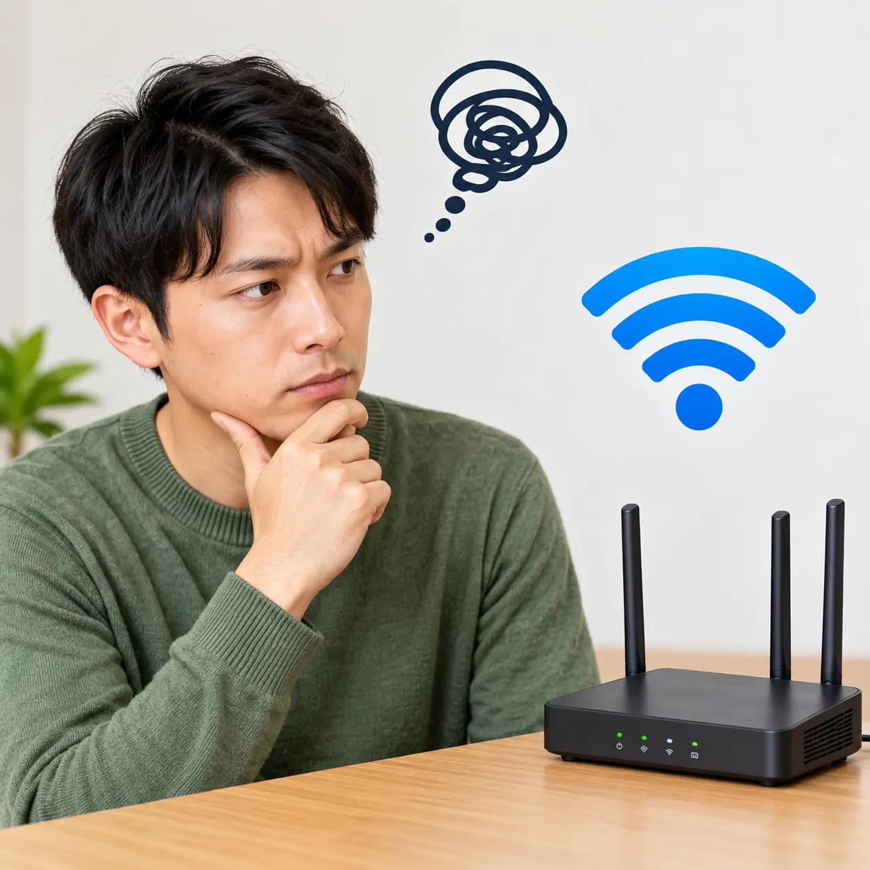 Wi-Fiの不調に悩む男性